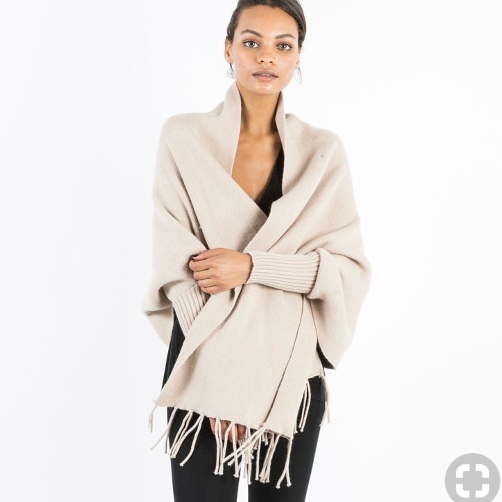 Modern citizen fringed open shawl sweater
